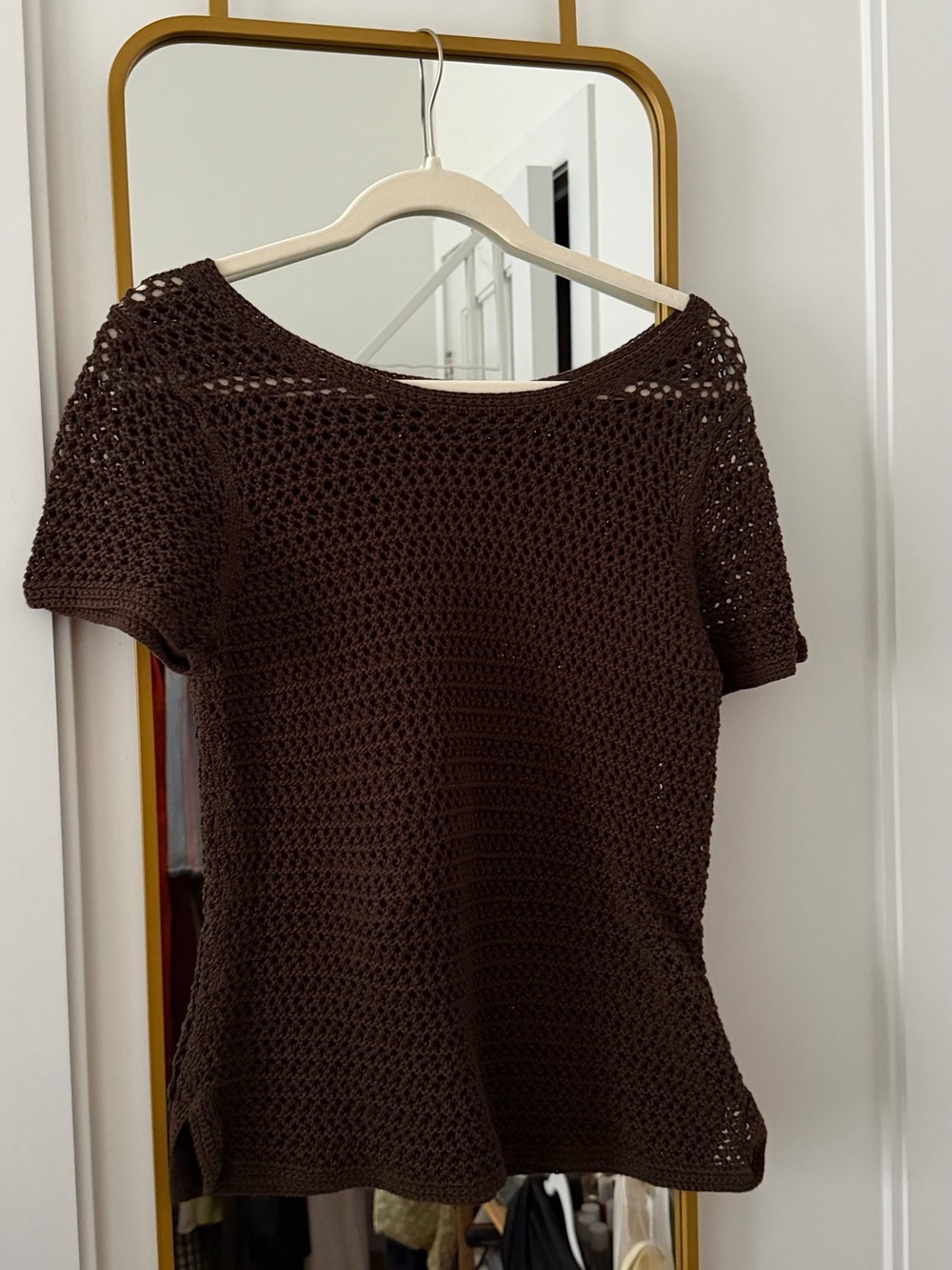Eddie Bauer Brown Crochet Short-Sleeve Top
